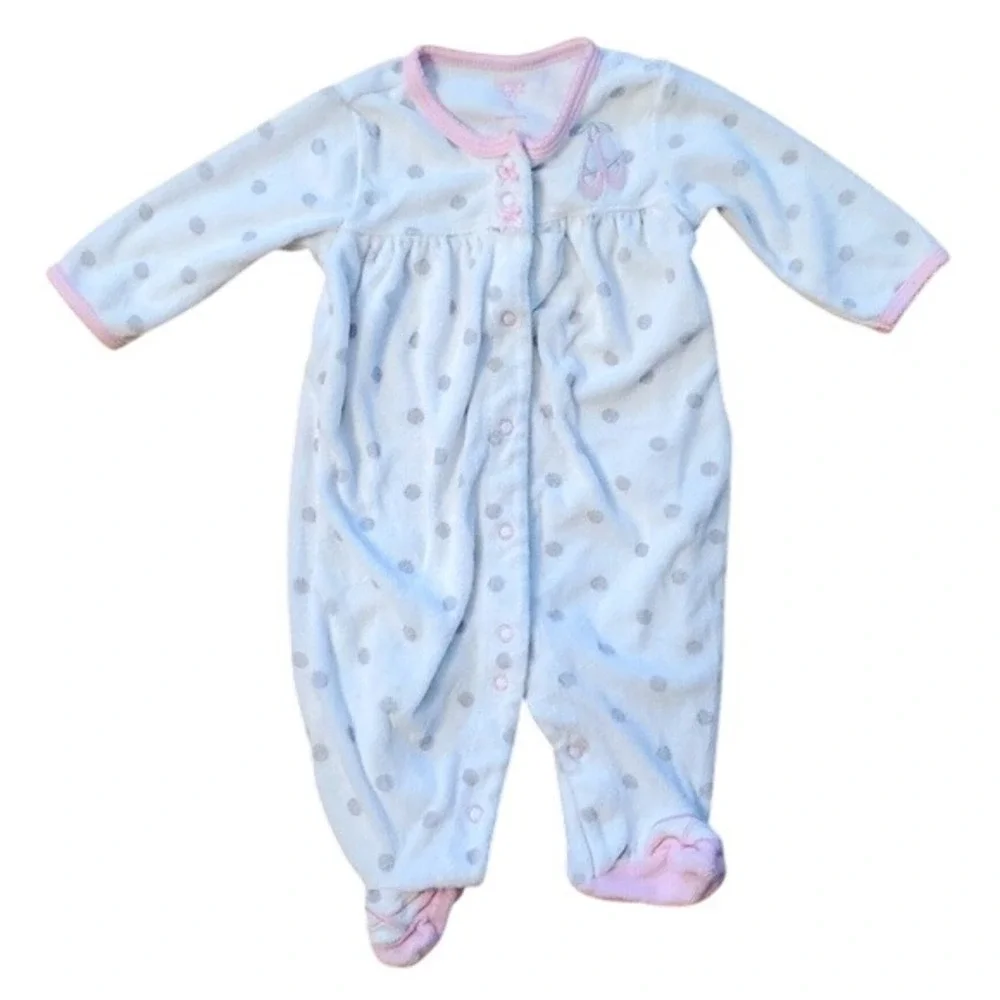 Carters Girls 3M Ballet Shoes‎ Terrycloth Polka Dot Snap Footie